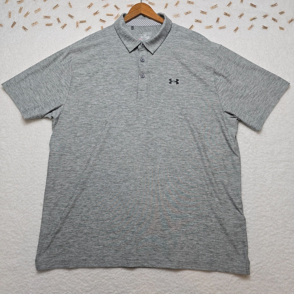 Under Armour Golf Polo Shirt Men's 2XL Loose Gray Short Sleeve Heatgear Tech - Picture 2 of 16